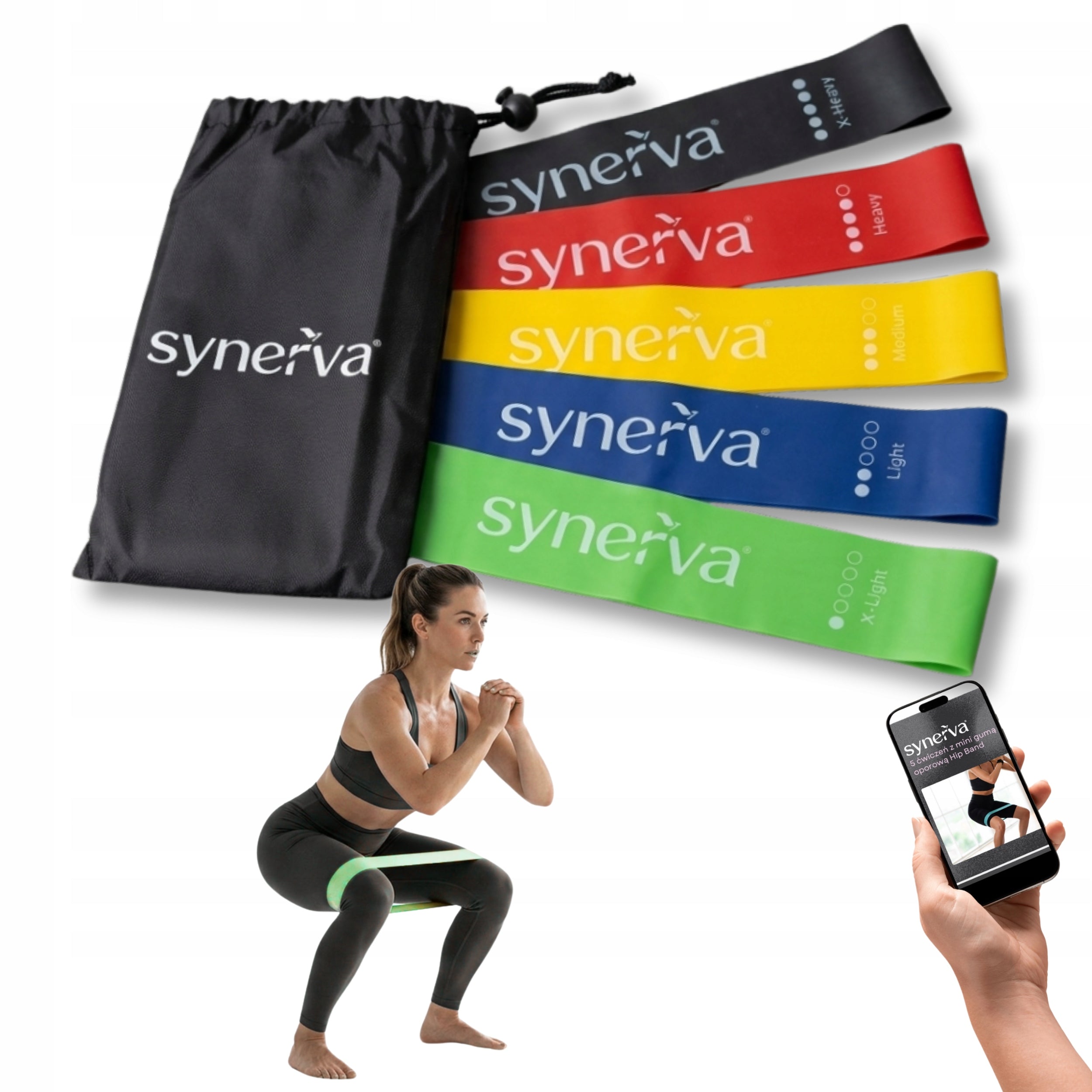 Set of 5 Resistance Rubbers Mini Band Latex Mix Colors Synerva + eBook