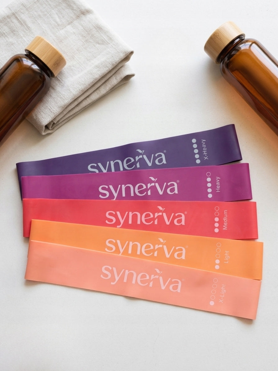 Set of 5 Resistance Rubbers Mini Band Latex Pink Synerva + eBook Packaging status original