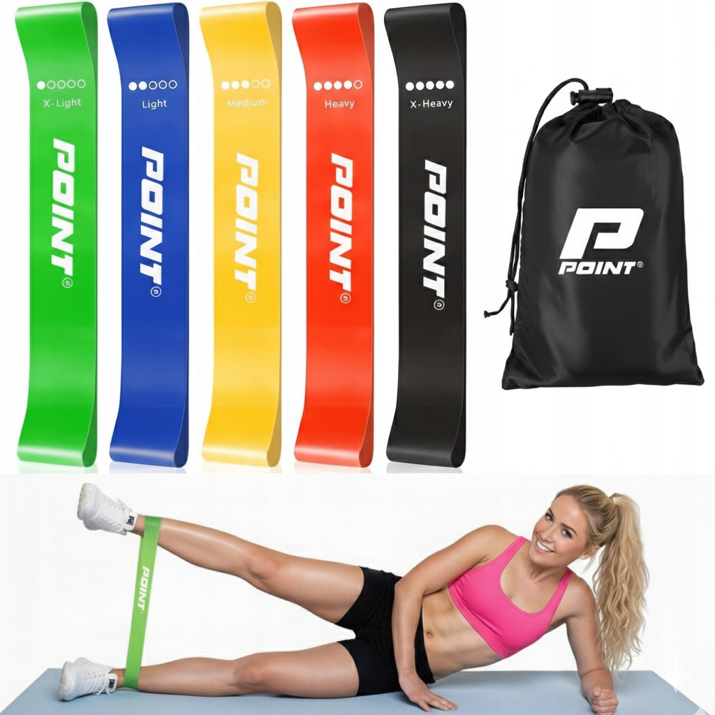 Set of 5 Rubber Exercise Bands Fitness Rehabilitation Training POINT ACTIVE
