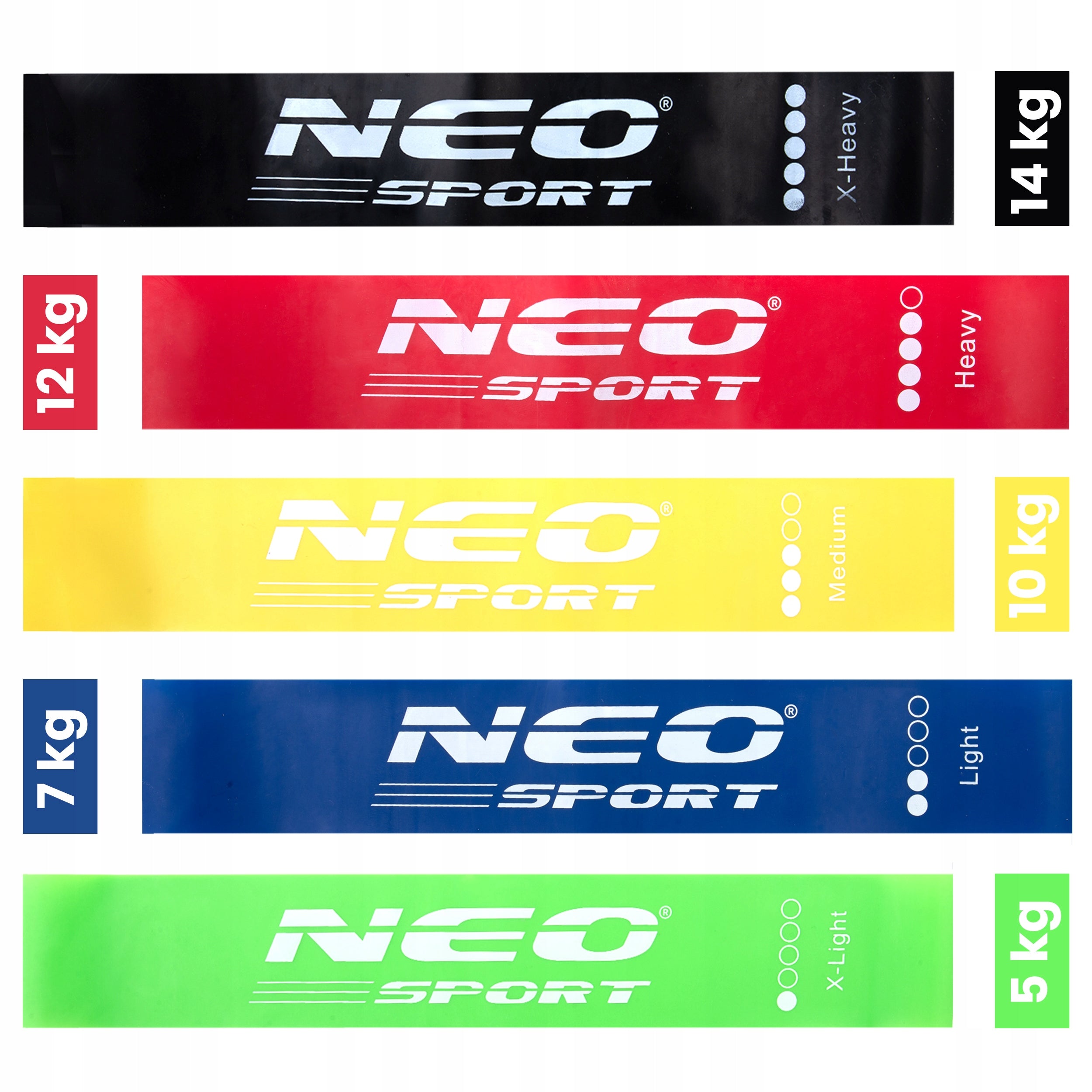 Set of 5 exercise rubbers mini band resistance tape 60x5cm fitness Neo-Sport Model NS-959