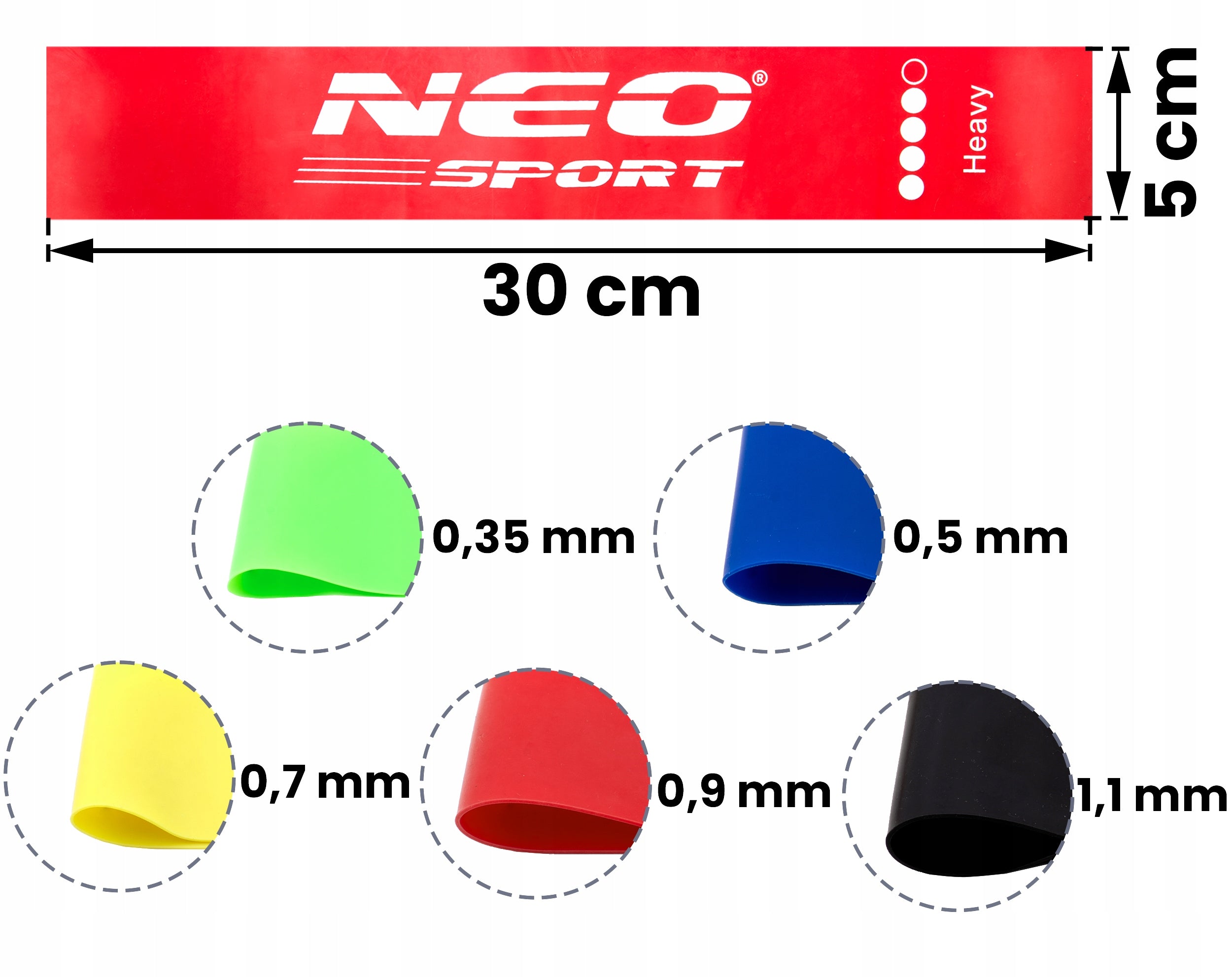 Set of 5 exercise rubbers mini band resistance tape 60x5cm fitness Neo-Sport Width 50 mm