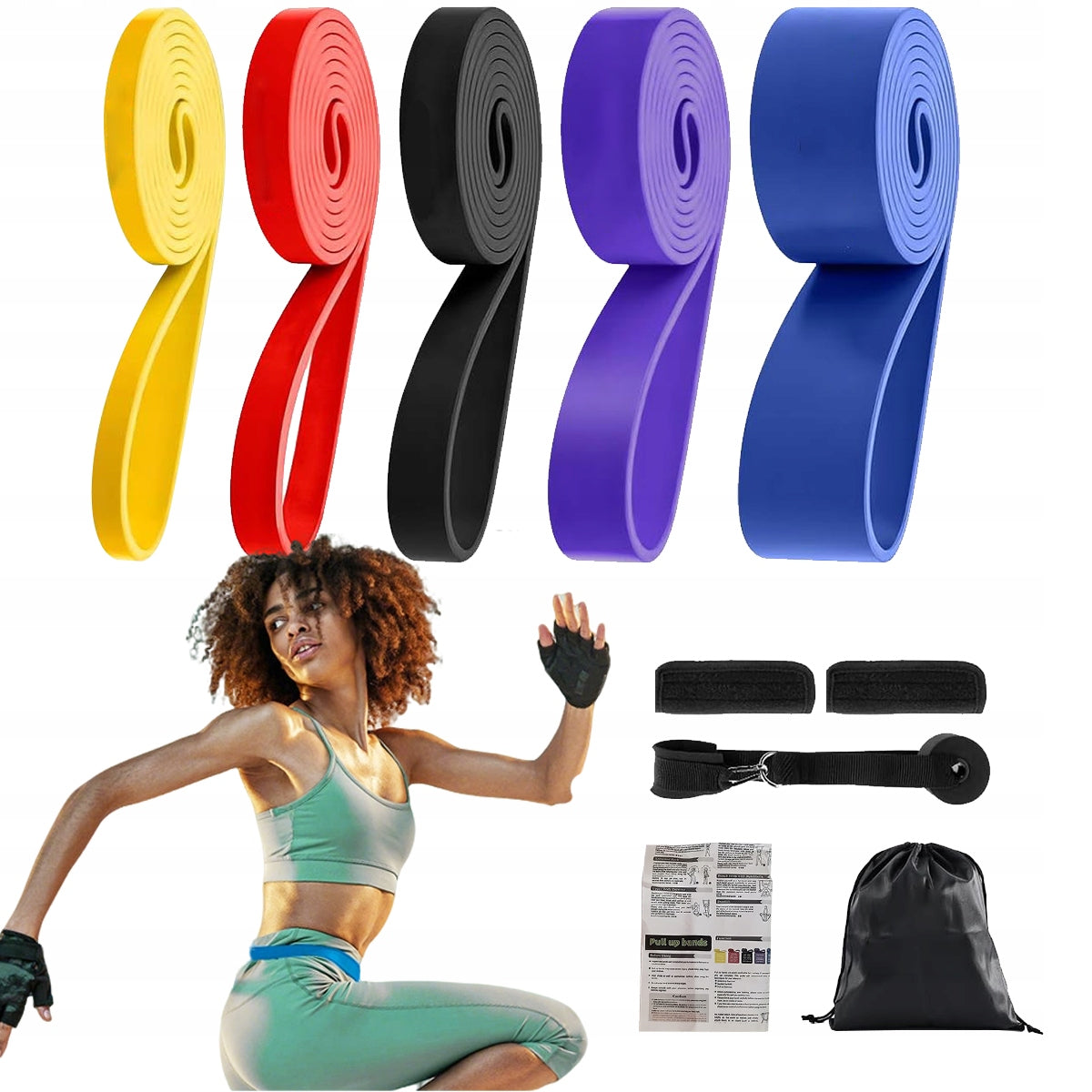 Set of 5 resistance bands for exercise, training and stretching