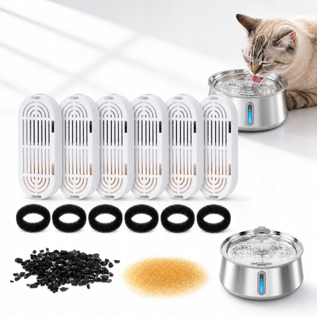 Set of 6 Cat Fountain Filters, Compatible with 3.2L Dispenser