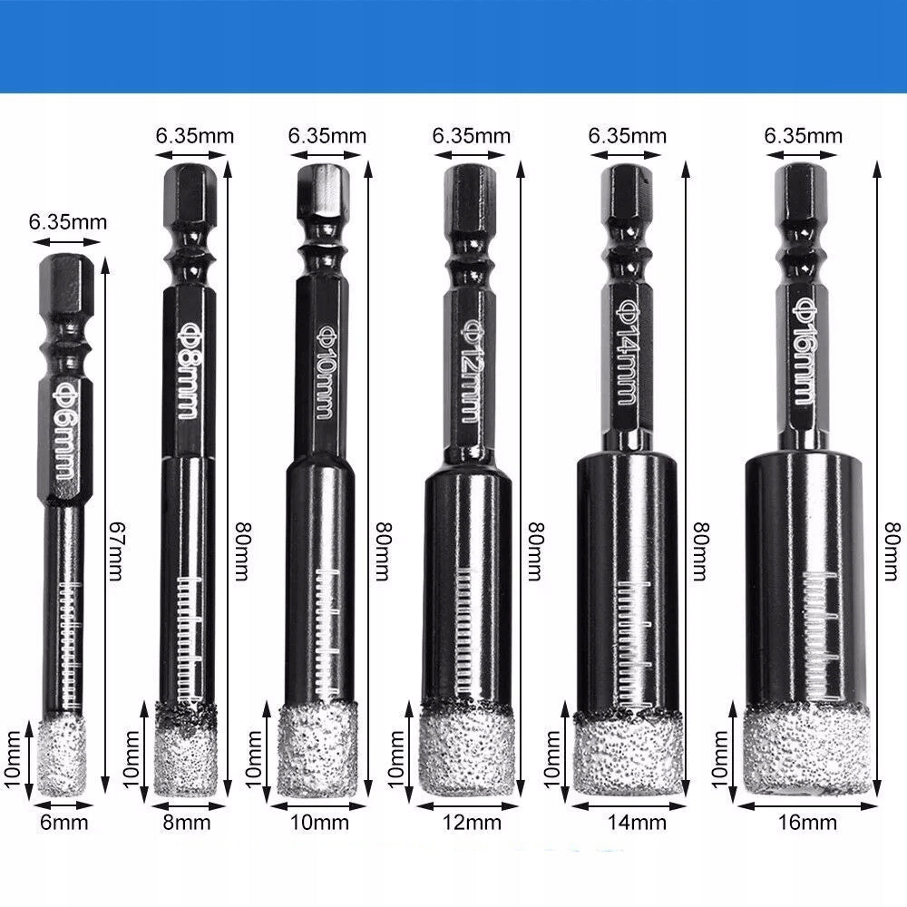 Set of 6 Diamond Drill Bits for Ceramic Tile and Glass Drilling Brand no brand