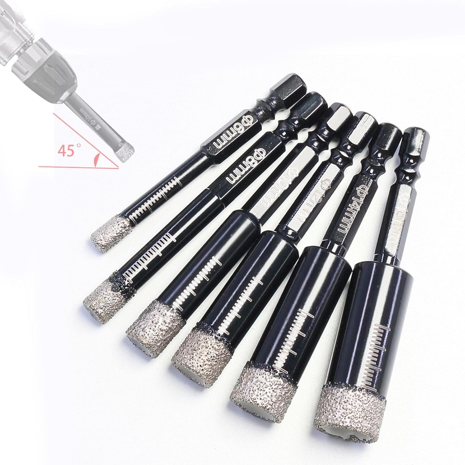 Set of 6 Diamond Drill Bits for Ceramic Tile and Glass Drilling
