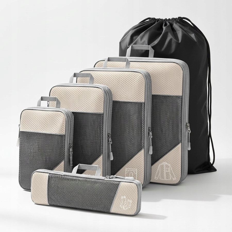 Set of 6 Travel Case Compression Luggage Organizer Beige