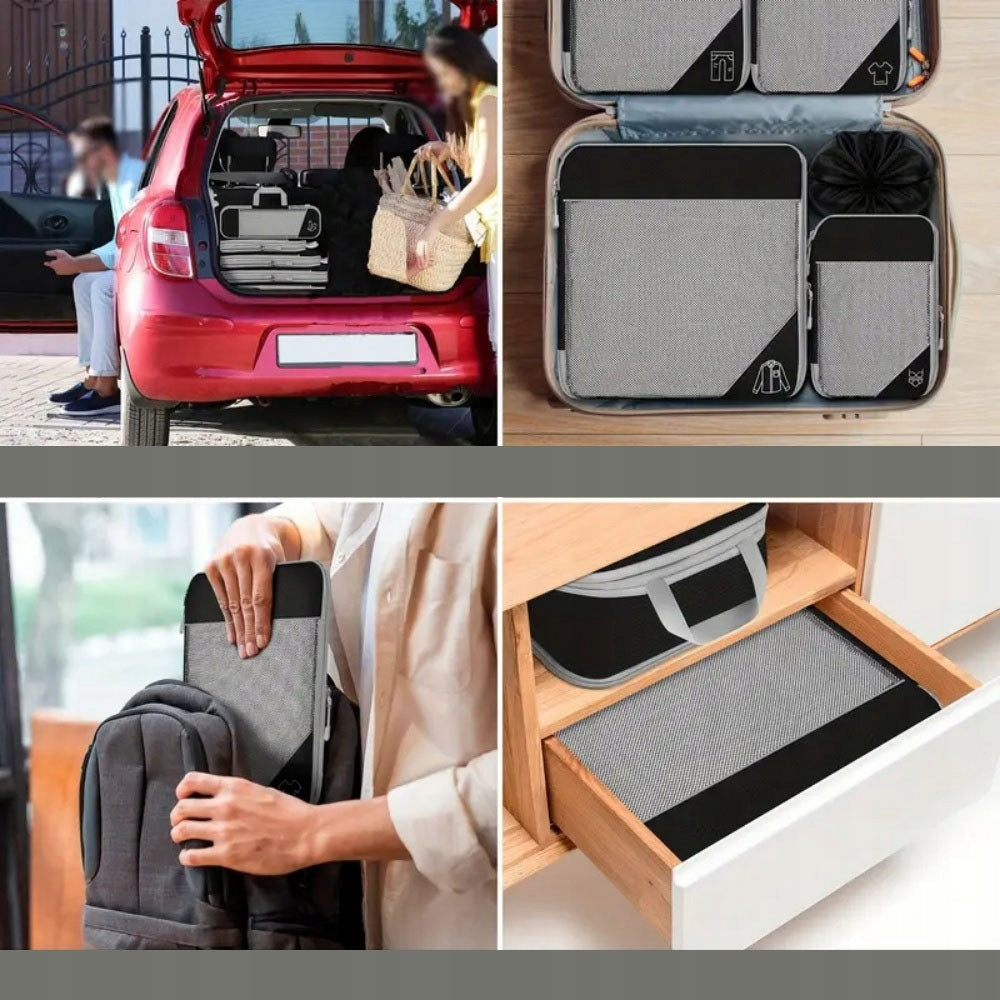 Set of 6 Travel Case Compression Luggage Organizer Grey Packaging status original