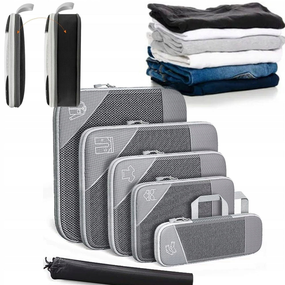 Set of 6 Travel Case Compression Luggage Organizer Grey