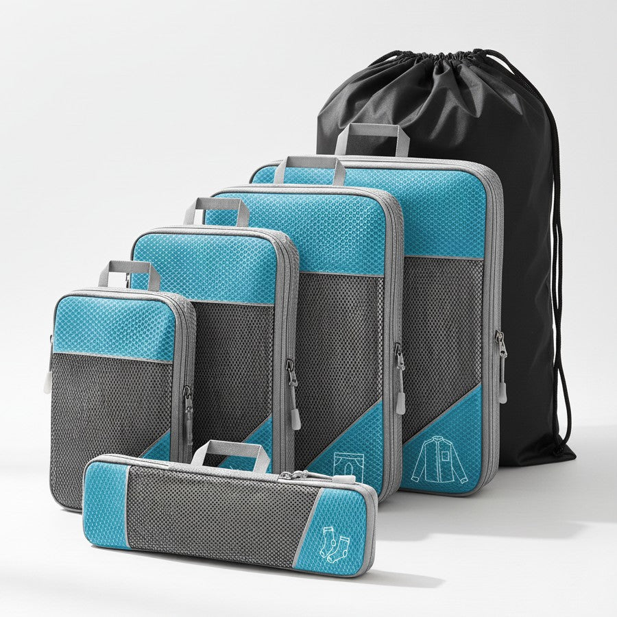 Set of 6 Travel Case Compression Luggage Organizer Light Blue