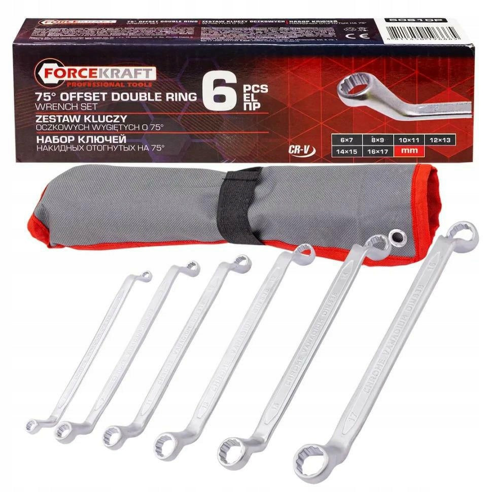 Set of 6 bent eye wrenches 6 - 17 mm 75° CR-V Cover Forcekraft