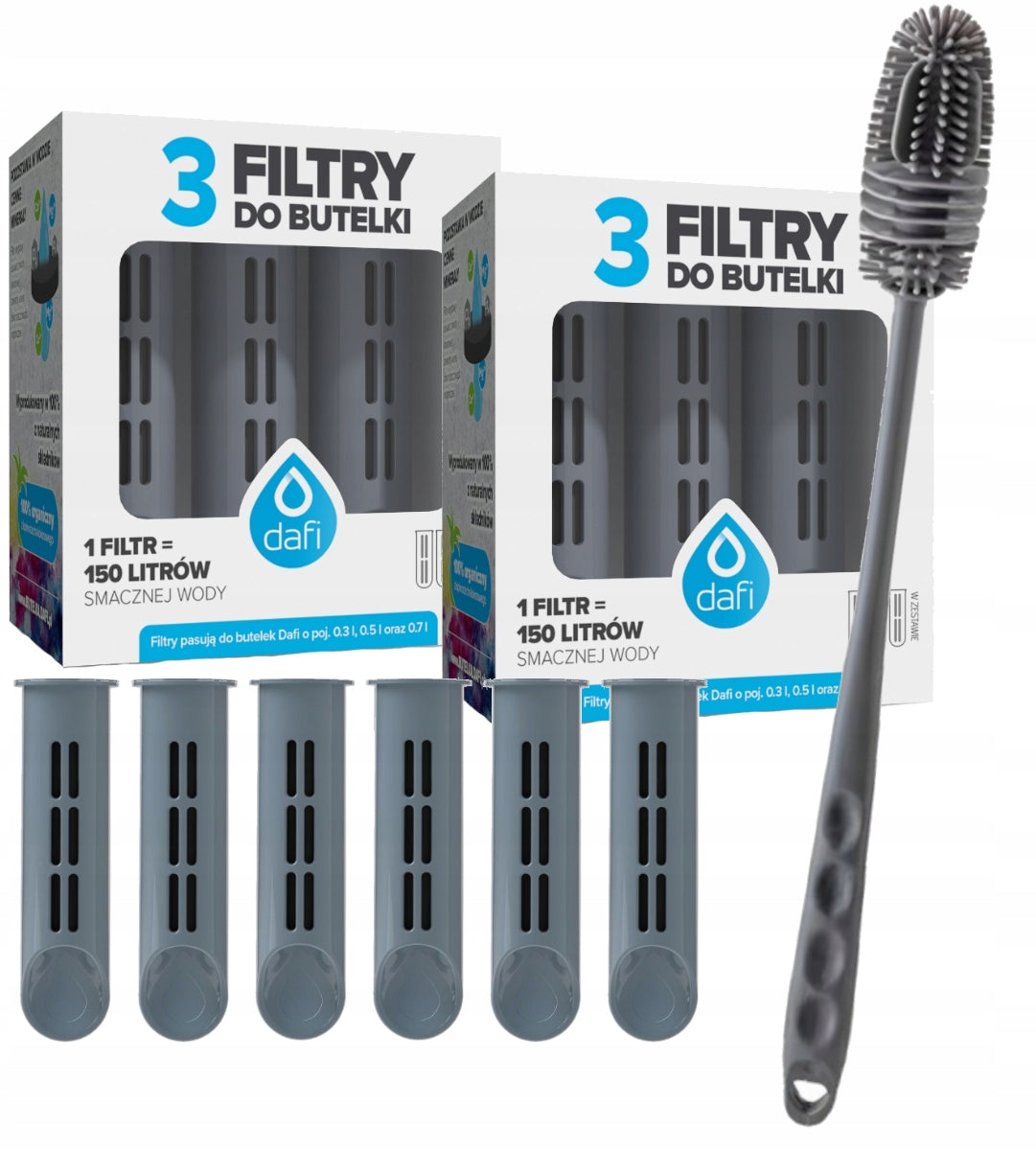 Set of 6 filters for bottle Dafi Sof Solid grey + washing brush