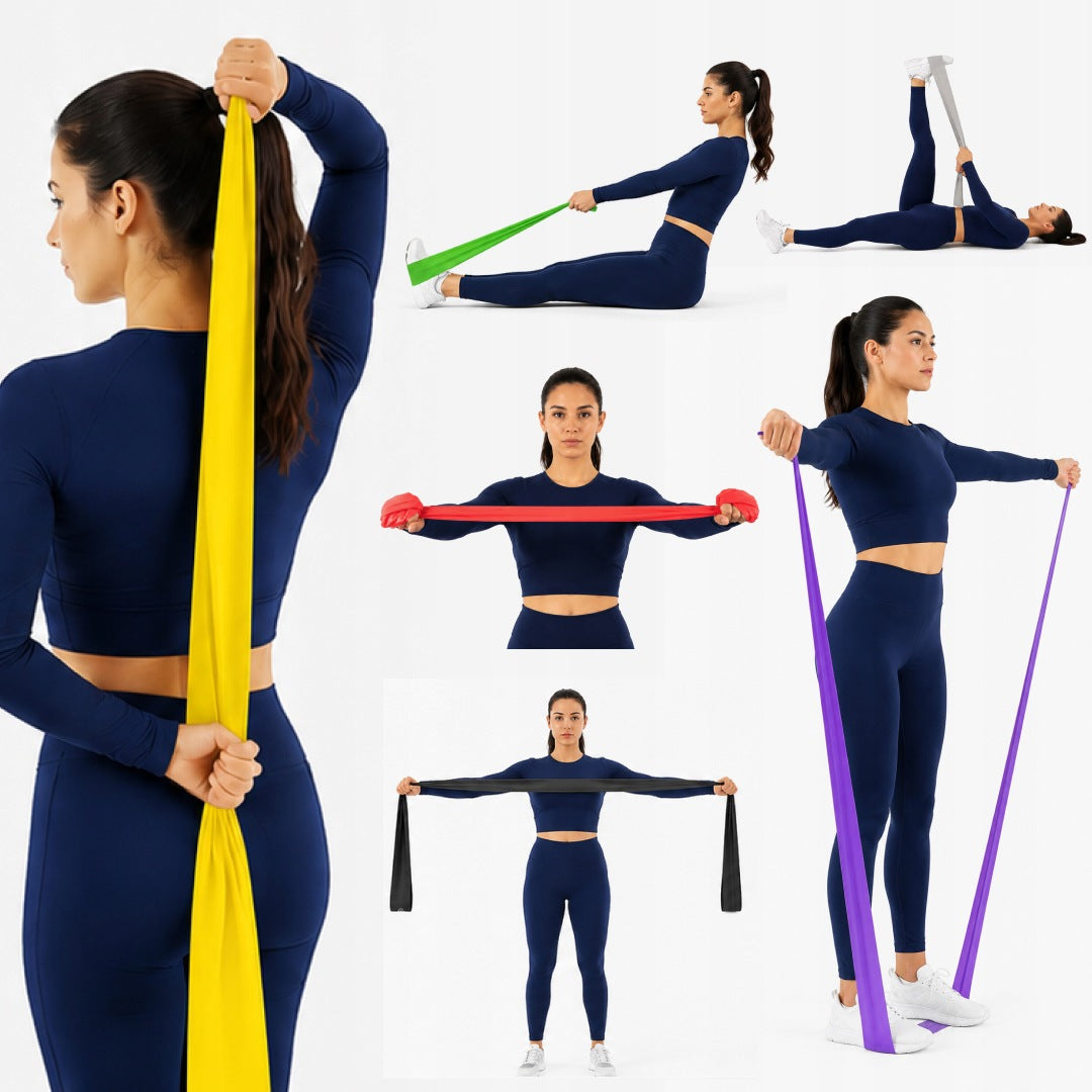 Set of 6x exercise rubber fitness resistance bands for training Majestic Sport Kind training band