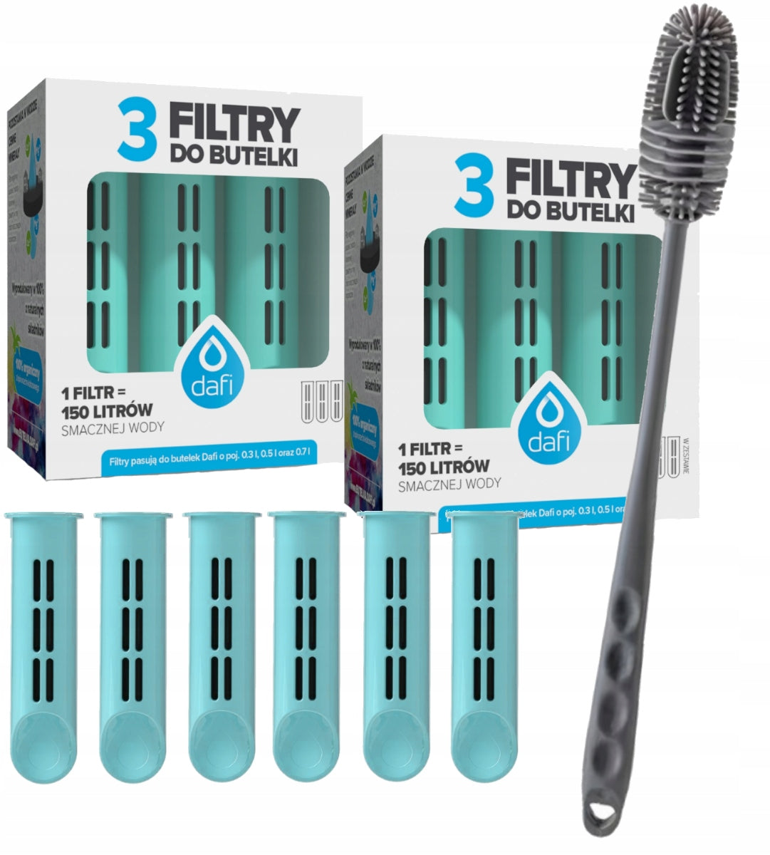 Set of 6x filter cartridges for bottle Dafi turquoise + toothbrush