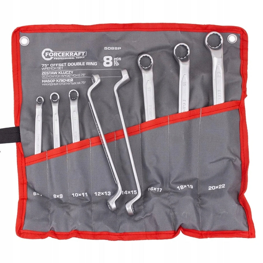 Set of 8 bent eye wrenches 6-22 mm 12-angle CrV steel Forcekraft