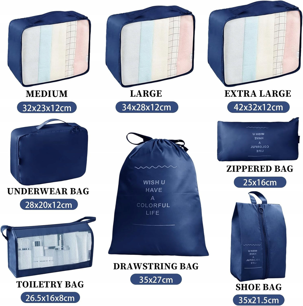 Set of 8pcs packing cubes Color blue