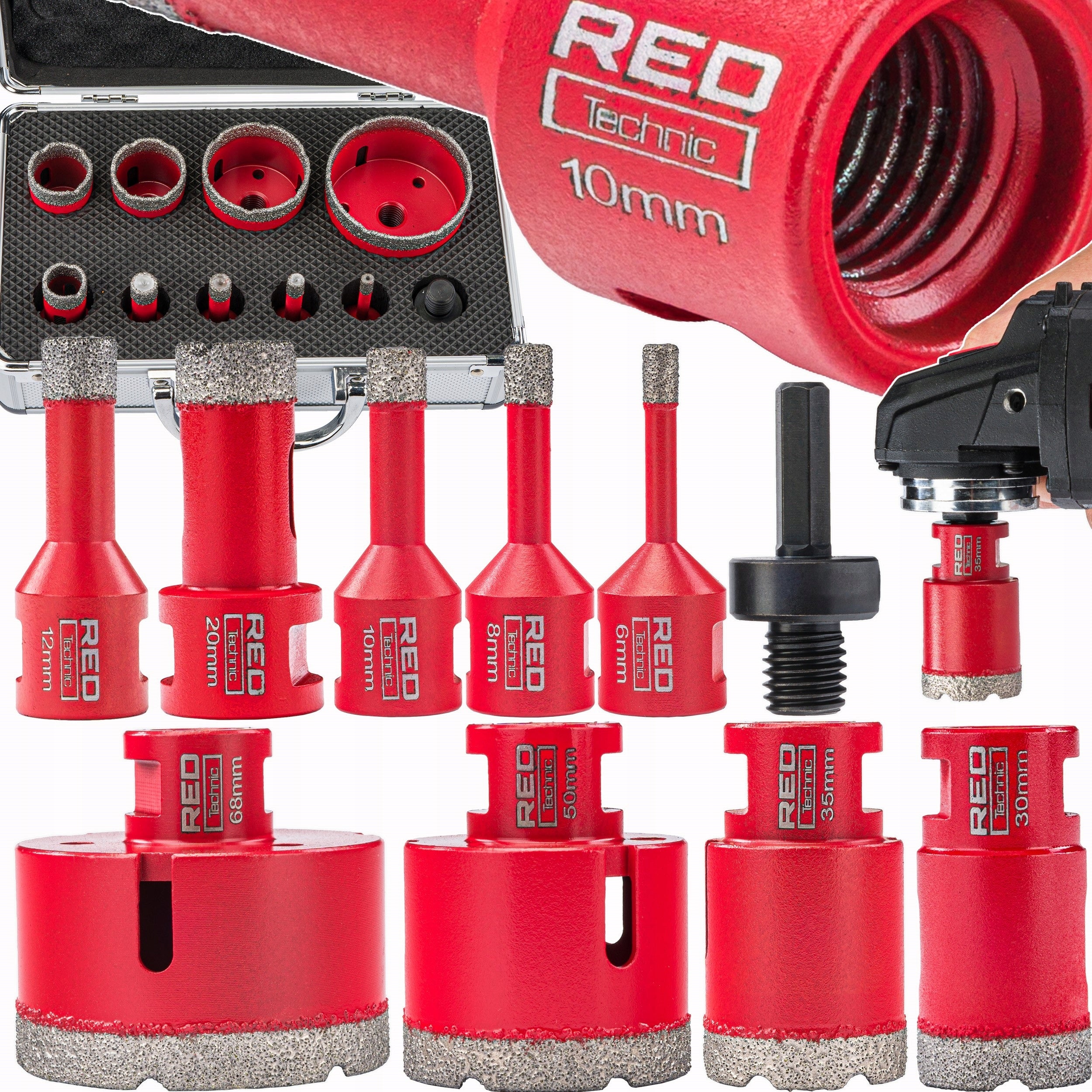 Set of 9 HOLE LACE 6-68 mm Hole Saw Diamond Adapter HEX M14