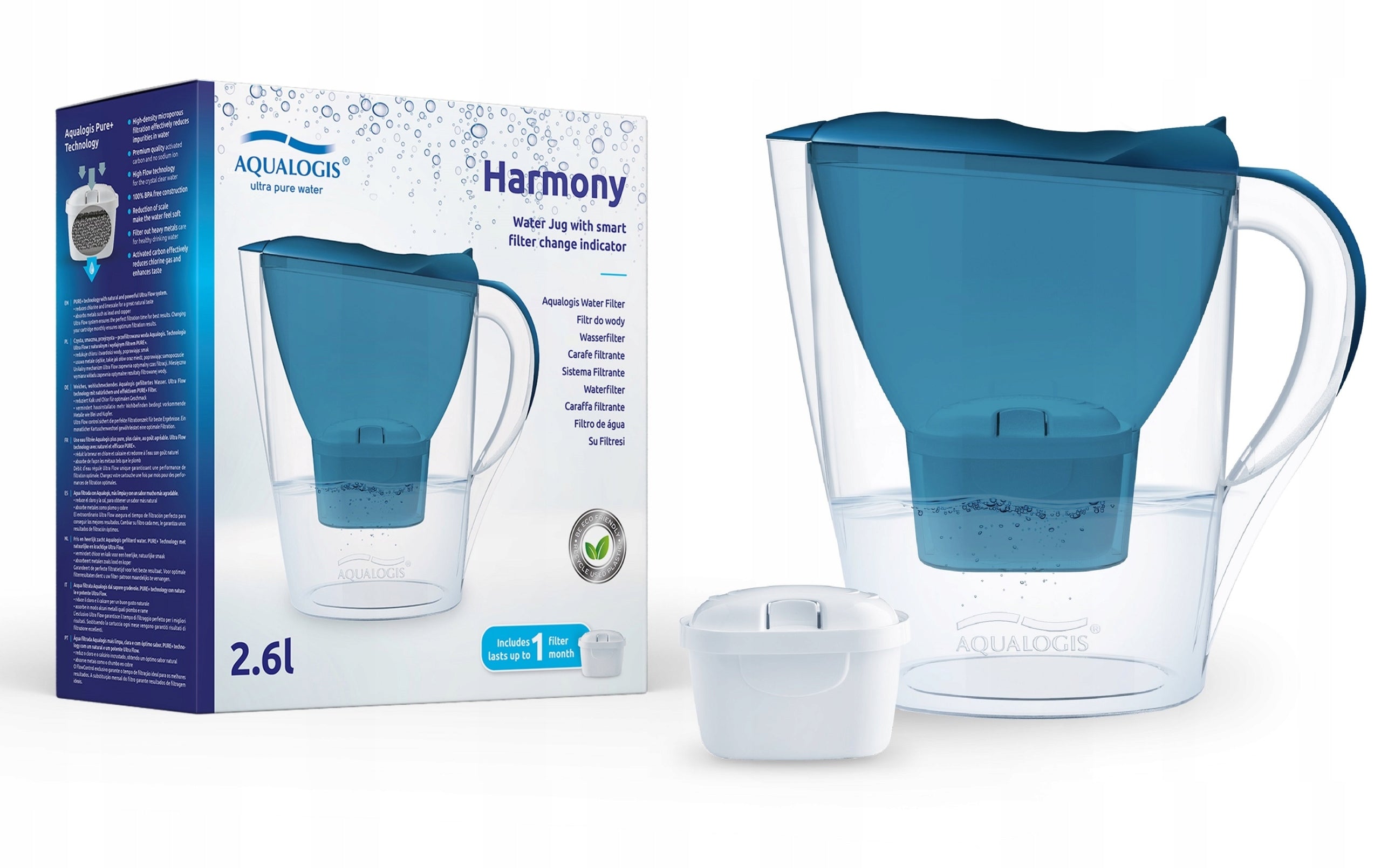 Set of Aqualogis Harmony Matching Jug Navy Blue 5+1 Filters Product height 27 cm