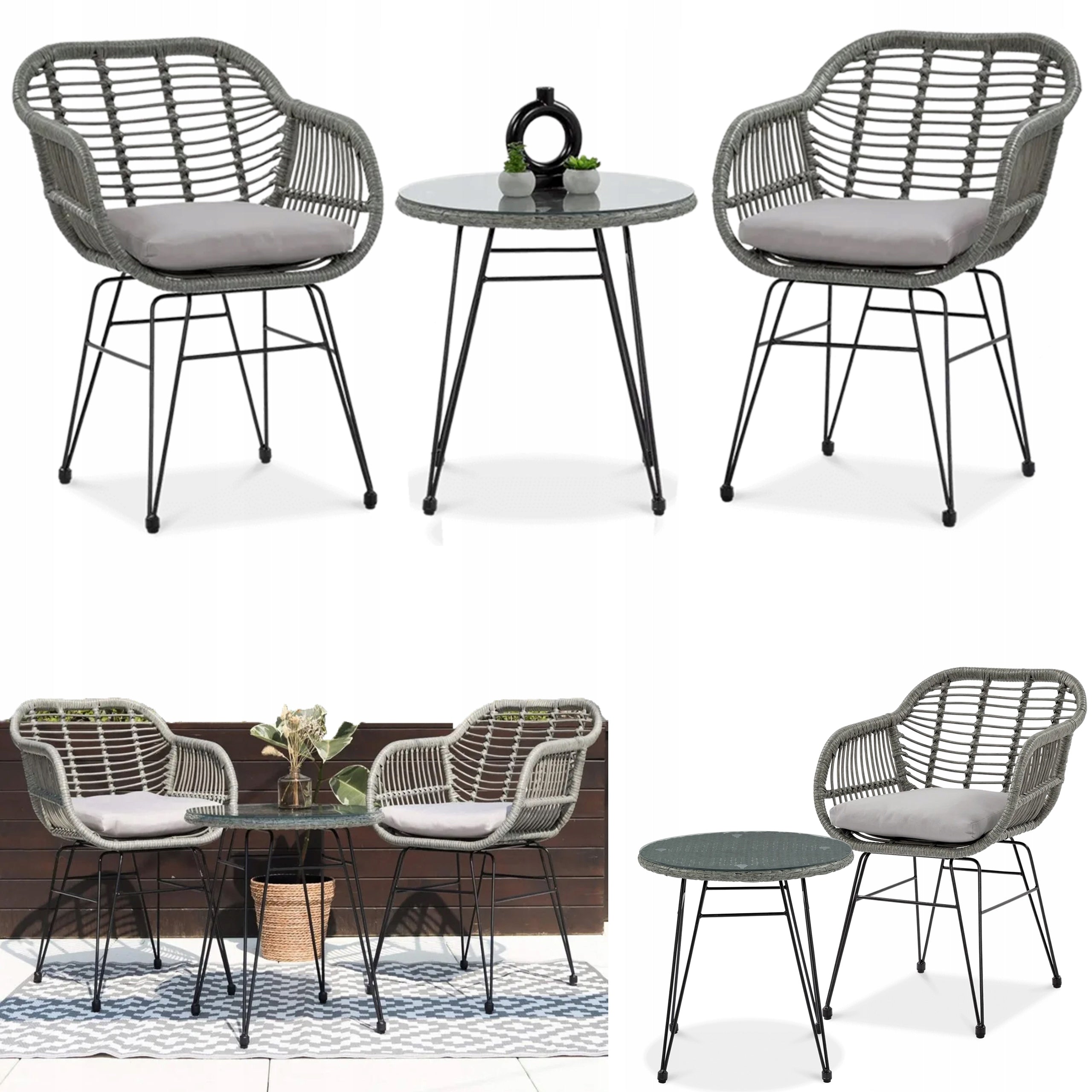 Set of BALCONY Garden Furniture for Balcony Terrace KUBU 2+1 Table Chairs