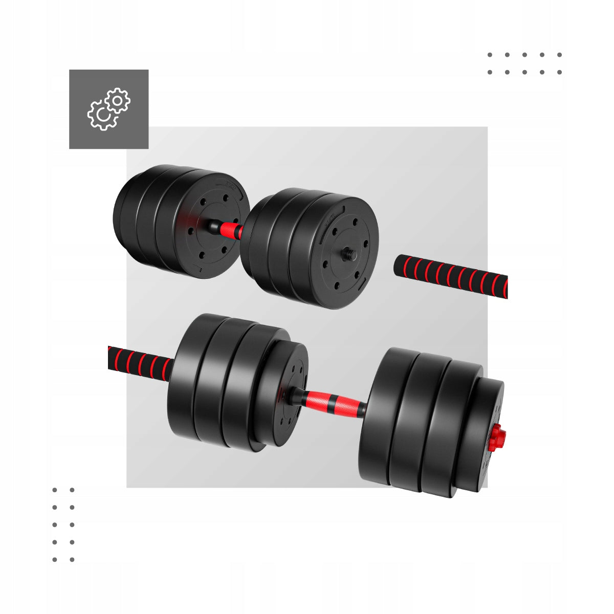 Set of Bitumen Dumbbells Athler Dumbbells ADJUSTABLE BARBELL 40KG 3in1 GRIFFIN Model Lion 40