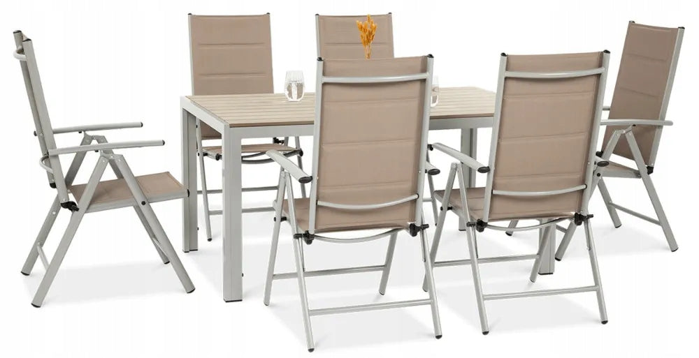 Set of Dining Garden Furniture SYDNEY Table 150cm 6x Garden Chair Color silver