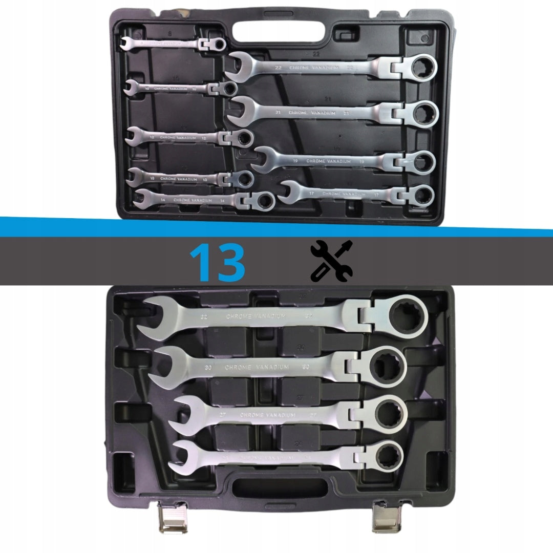 Set of Eye Wrenches with Ratchet 13 el Flexible 8-32mm Steel Suitcase Packaging status original