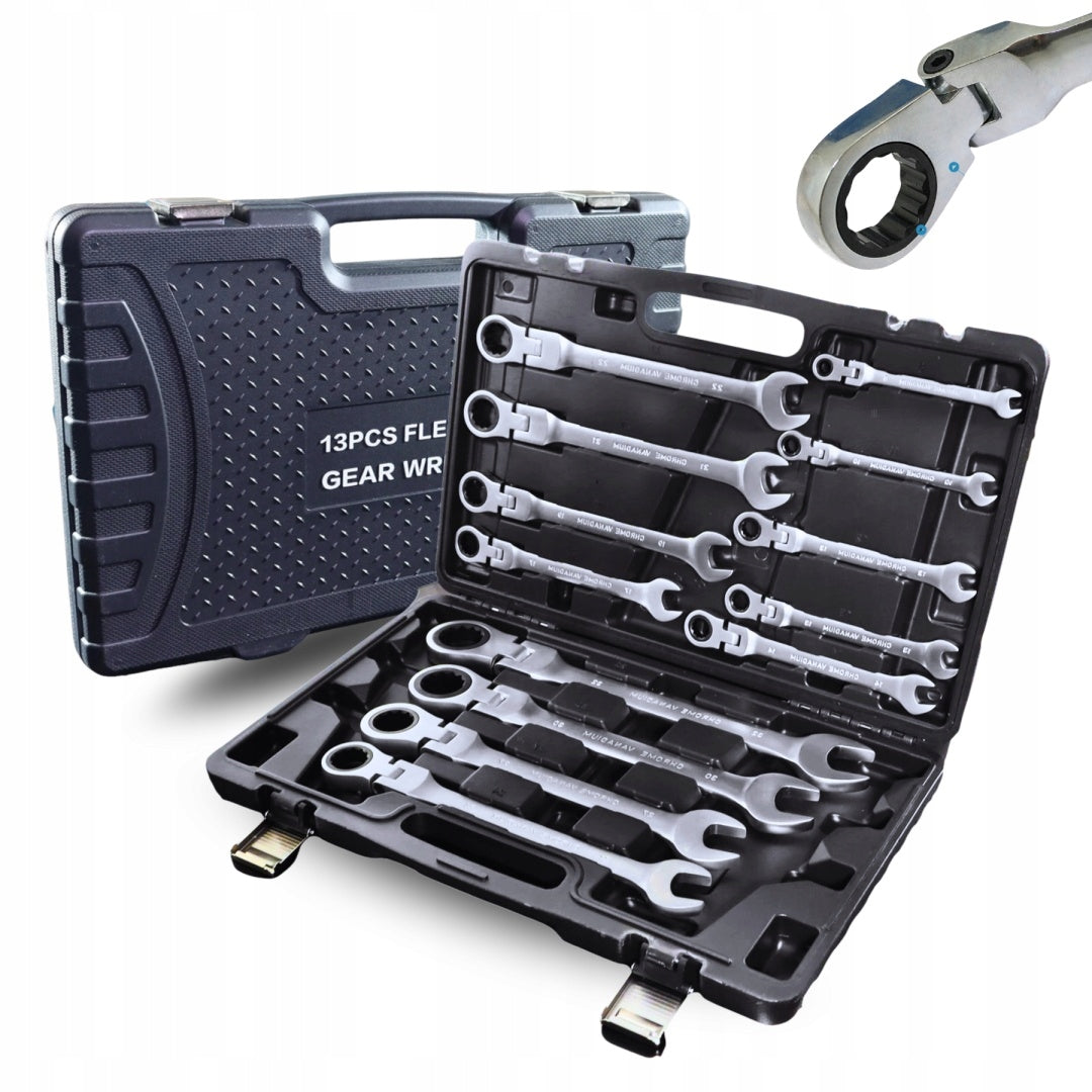 Set of Eye Wrenches with Ratchet 13 el Flexible 8-32mm Steel Suitcase