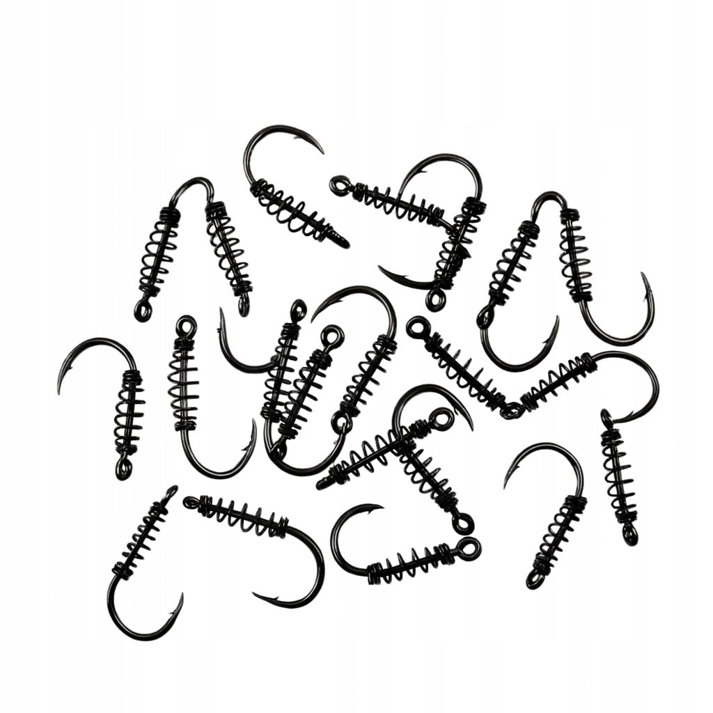 Set of Fishing Hooks 20pcs with BAIT SPRING BLACK 8#