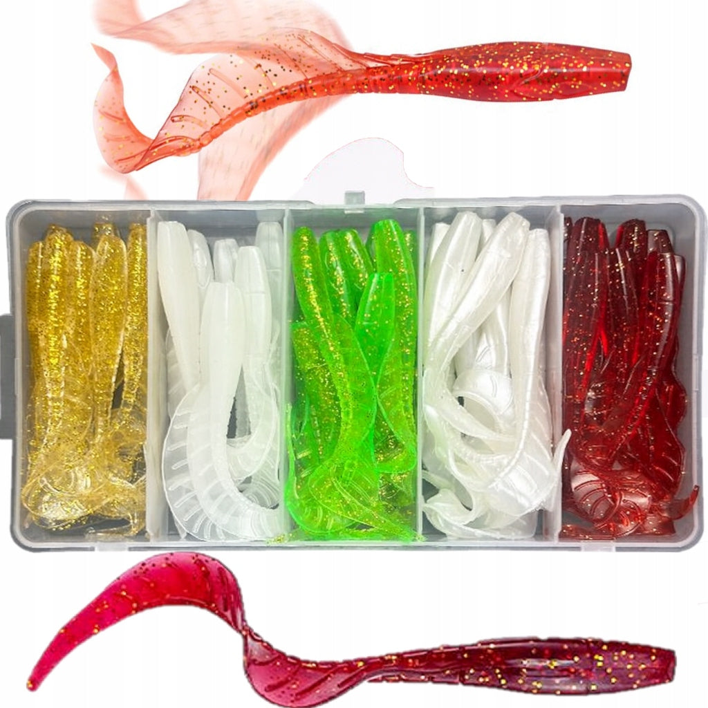 Set of Fishing Lures Rubber Twisters Lures for Spining Mega 50pcs