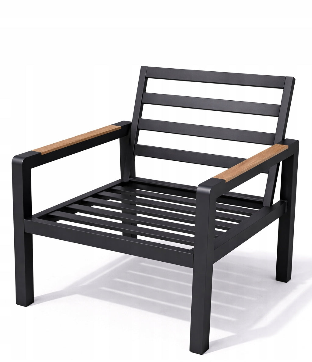 Set of Garden Furniture Modular Aluminum Corner Table 2 Graphite Armchairs Color gray