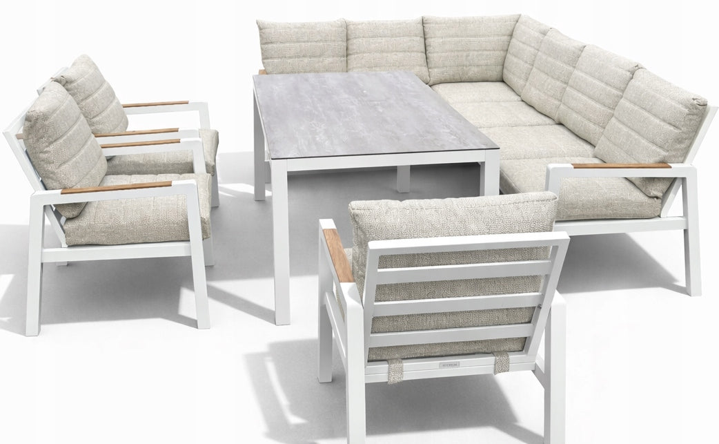 Set of Garden Furniture Modular Aluminum Corner + Table + 3 Armchairs White