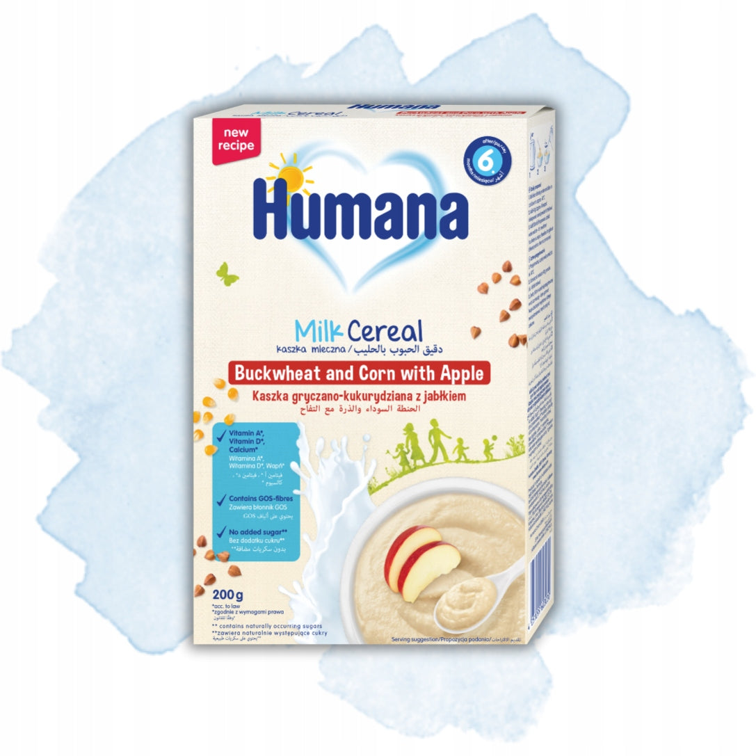 Set of Humana buckwheat and corn milk porridge with apple 4x200g Brand Humana