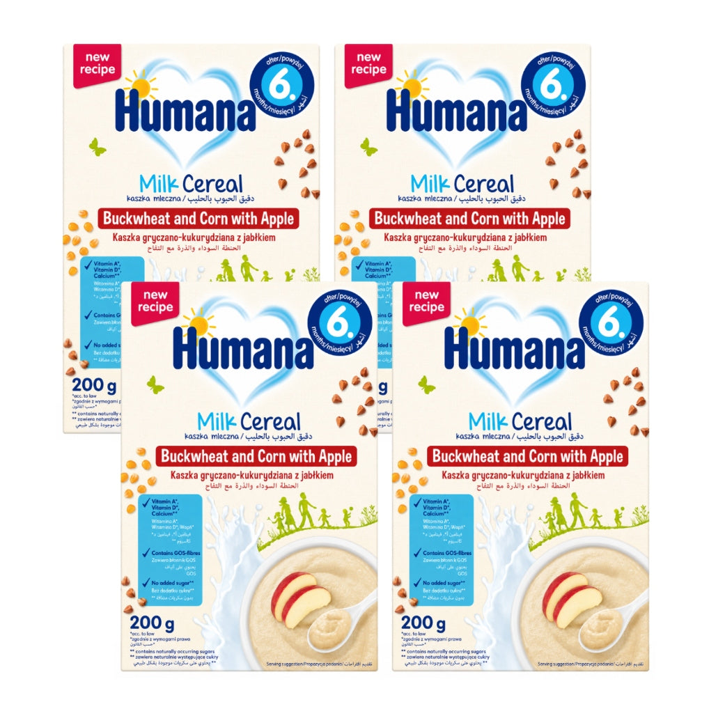 Set of Humana buckwheat and corn milk porridge with apple 4x200g
