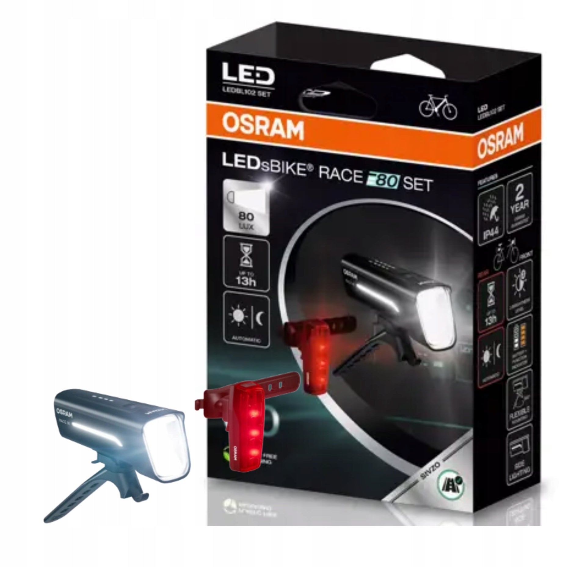 Set of LED bicycle lights Osram LEDsBike Race 80