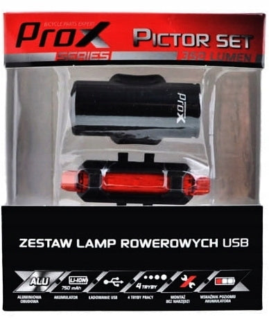 Set of Lamps PROX PICTOR FRONT + REAR 350 lm USB Color black