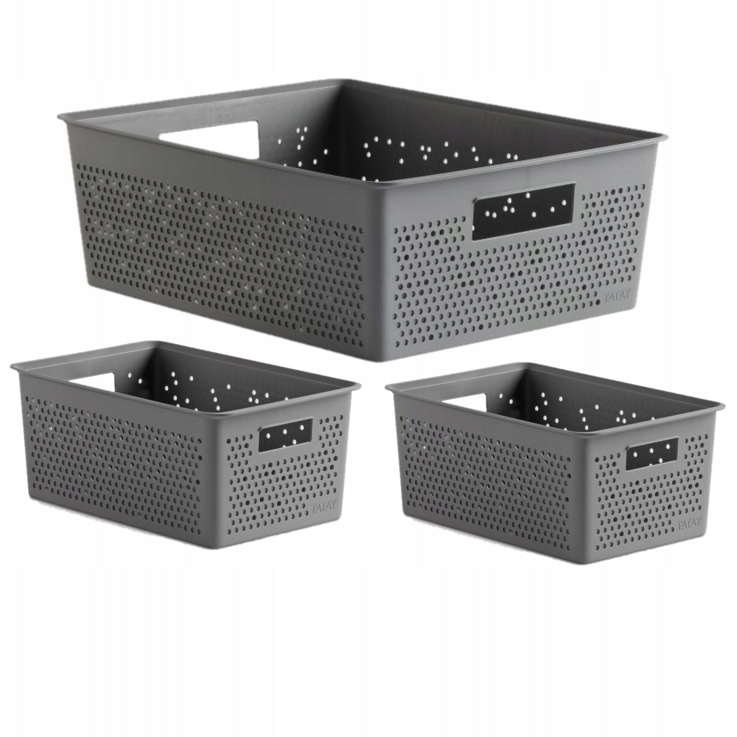 Set of Large Box Organizer Containers 3 Pcs Grey Bohol TATAY