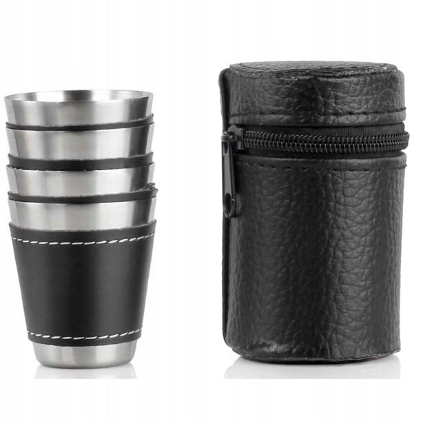 Set of Metal Tourist Glasses 80ml 4pcs + CASE Color silver