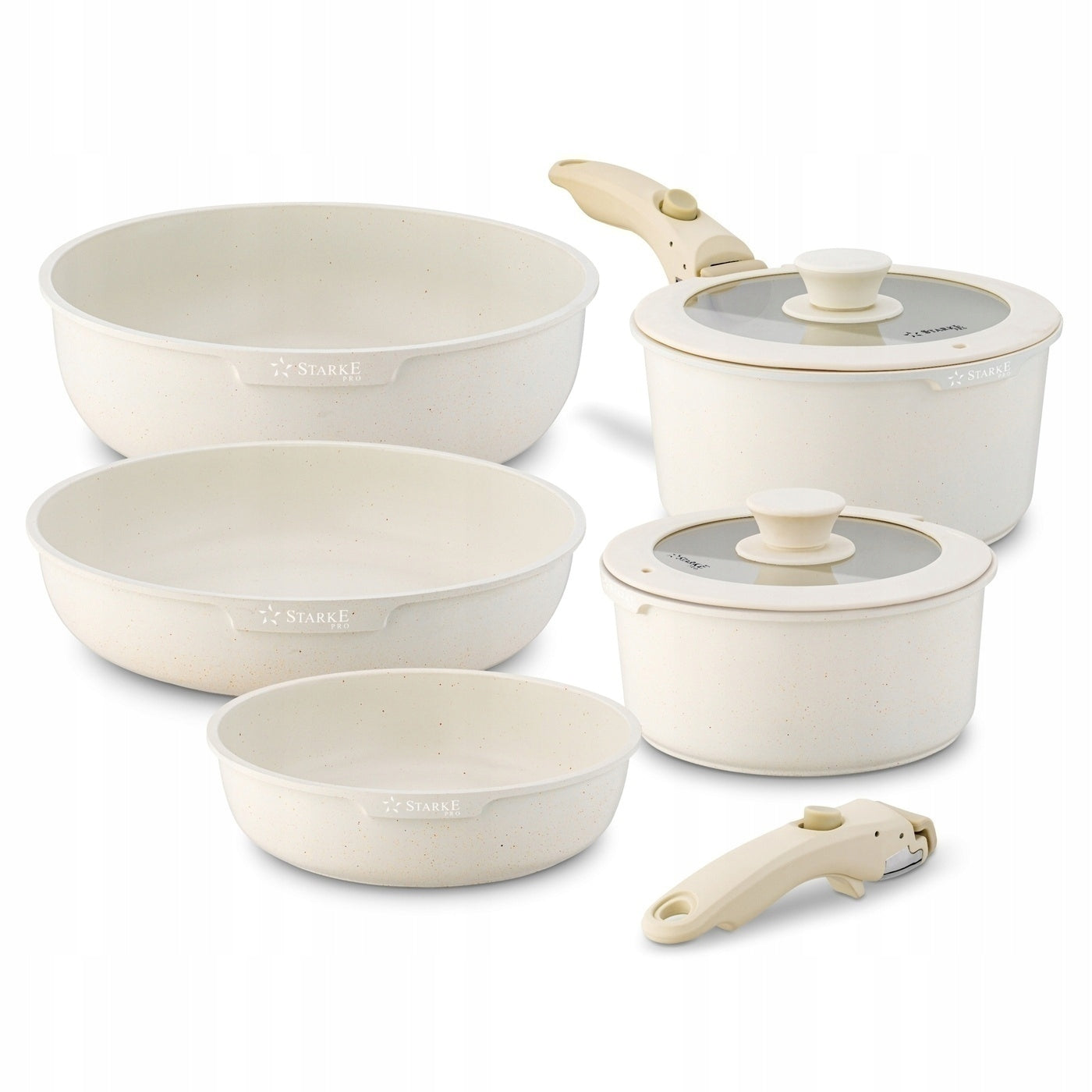 Set of PAN POTS REMOVABLE HANDLES Starke Pro Compacti Cream 9el Color beige