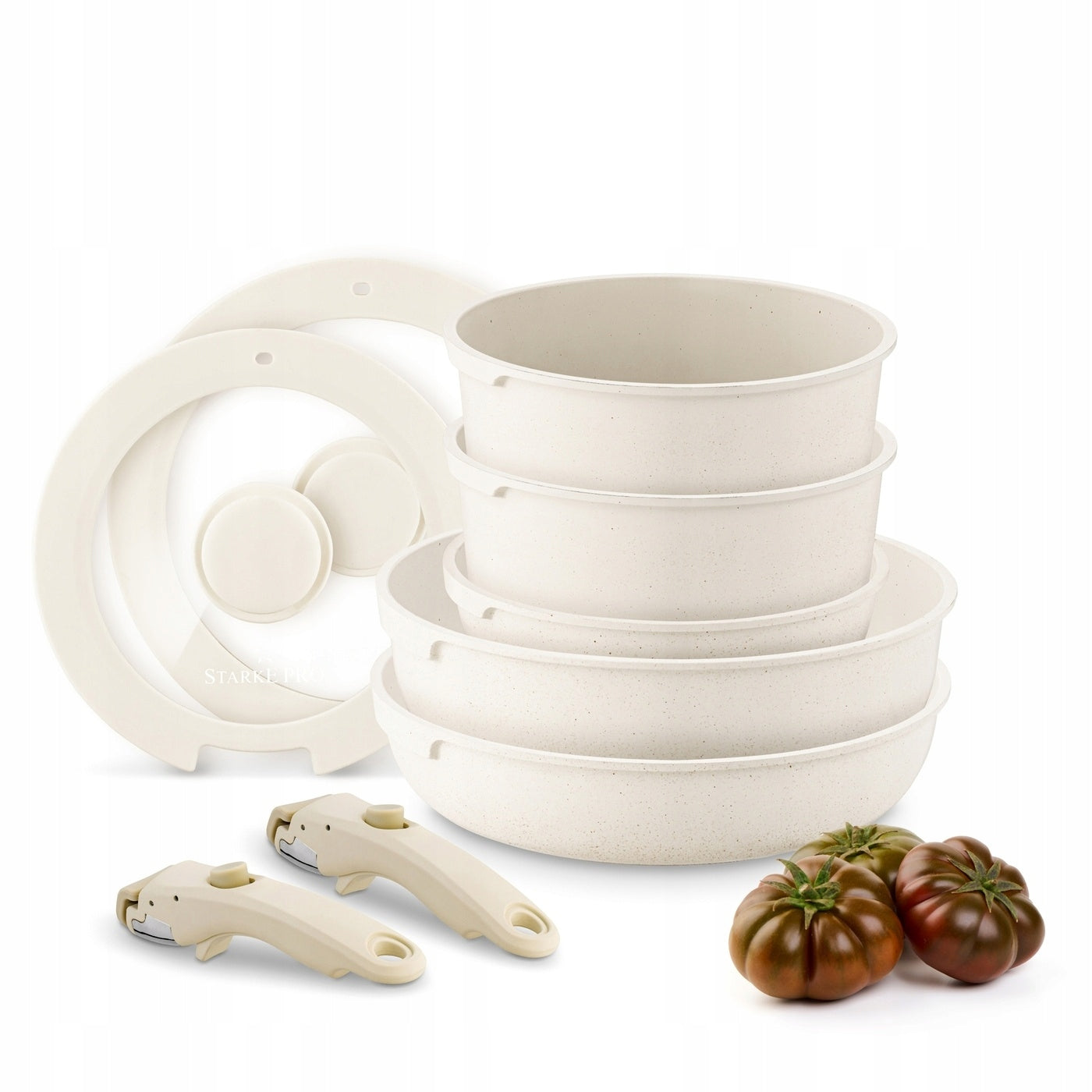 Set of PAN POTS REMOVABLE HANDLES Starke Pro Compacti Cream 9el