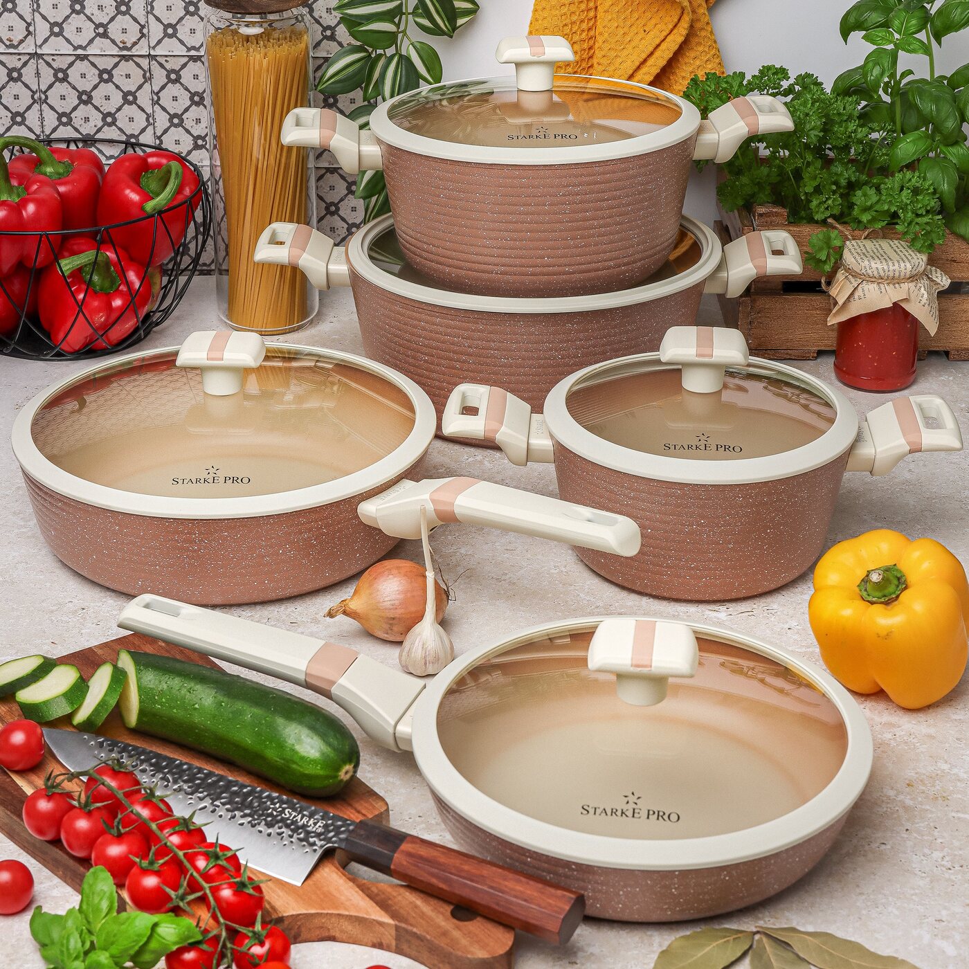 Set of PAN POTS set INDUCTION with LID Starke Pro Coretto 10el Packaging status original