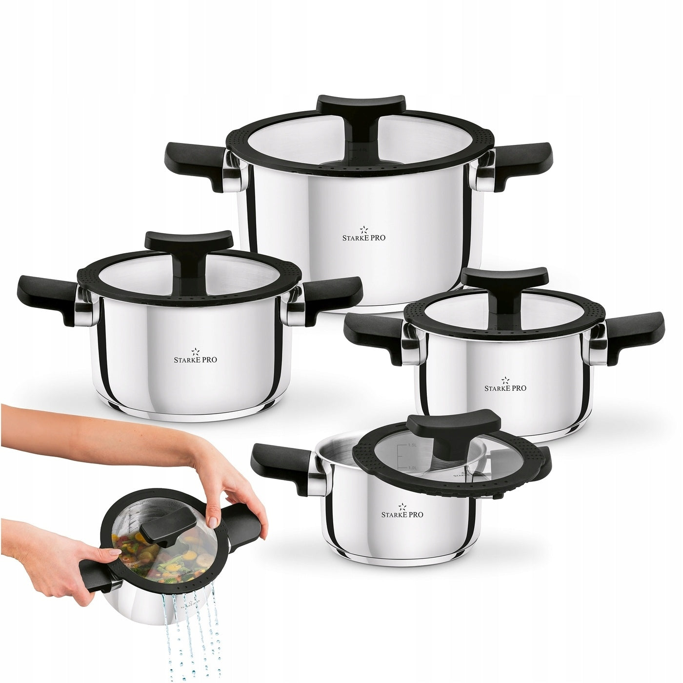 Set of POTS INDUCTION Gas with LID Steel Starke Pro Eterno 8 el