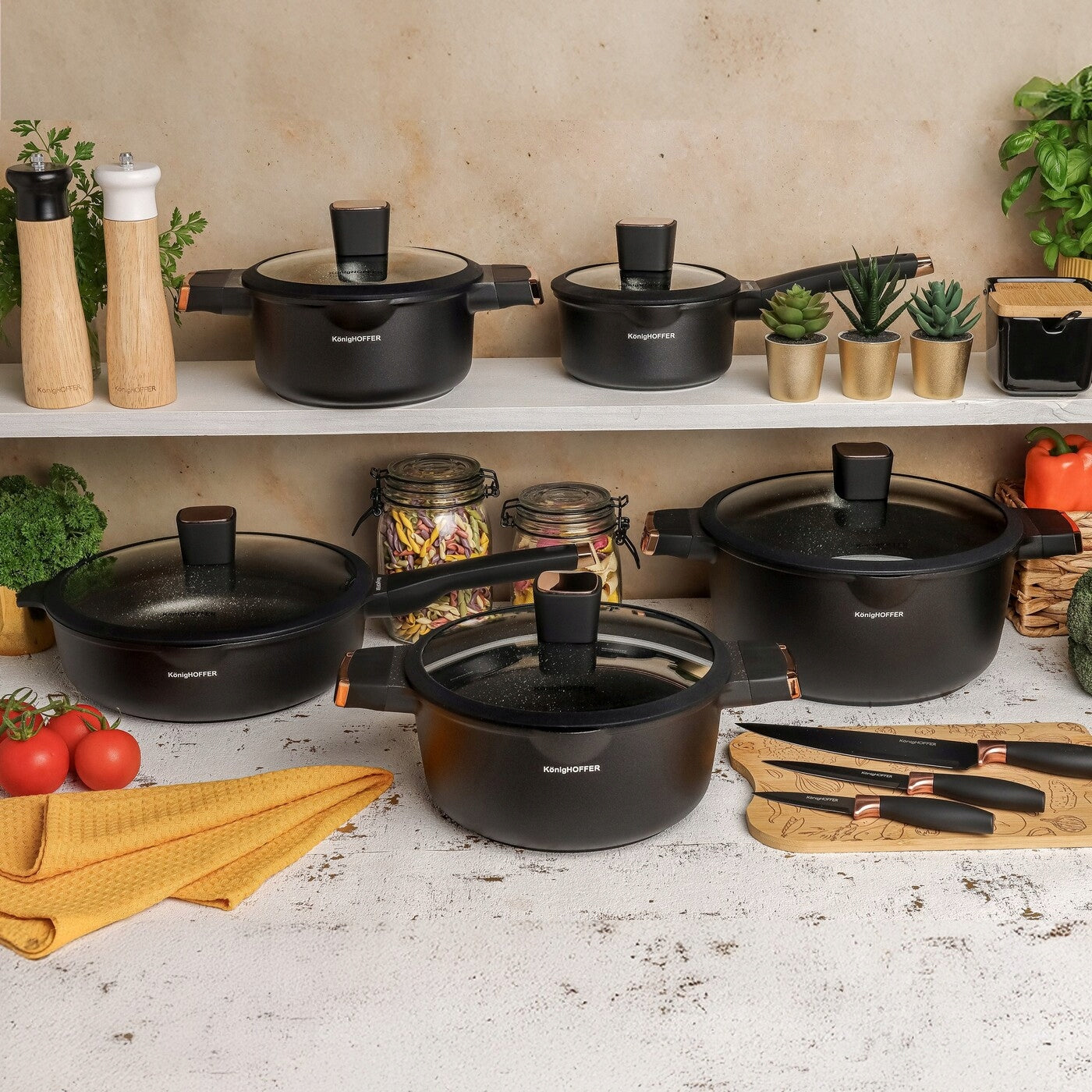 Set of POTS INDUCTION PAN Konighoffer Black Rose 10el 16/20/24/28cm Packaging status original