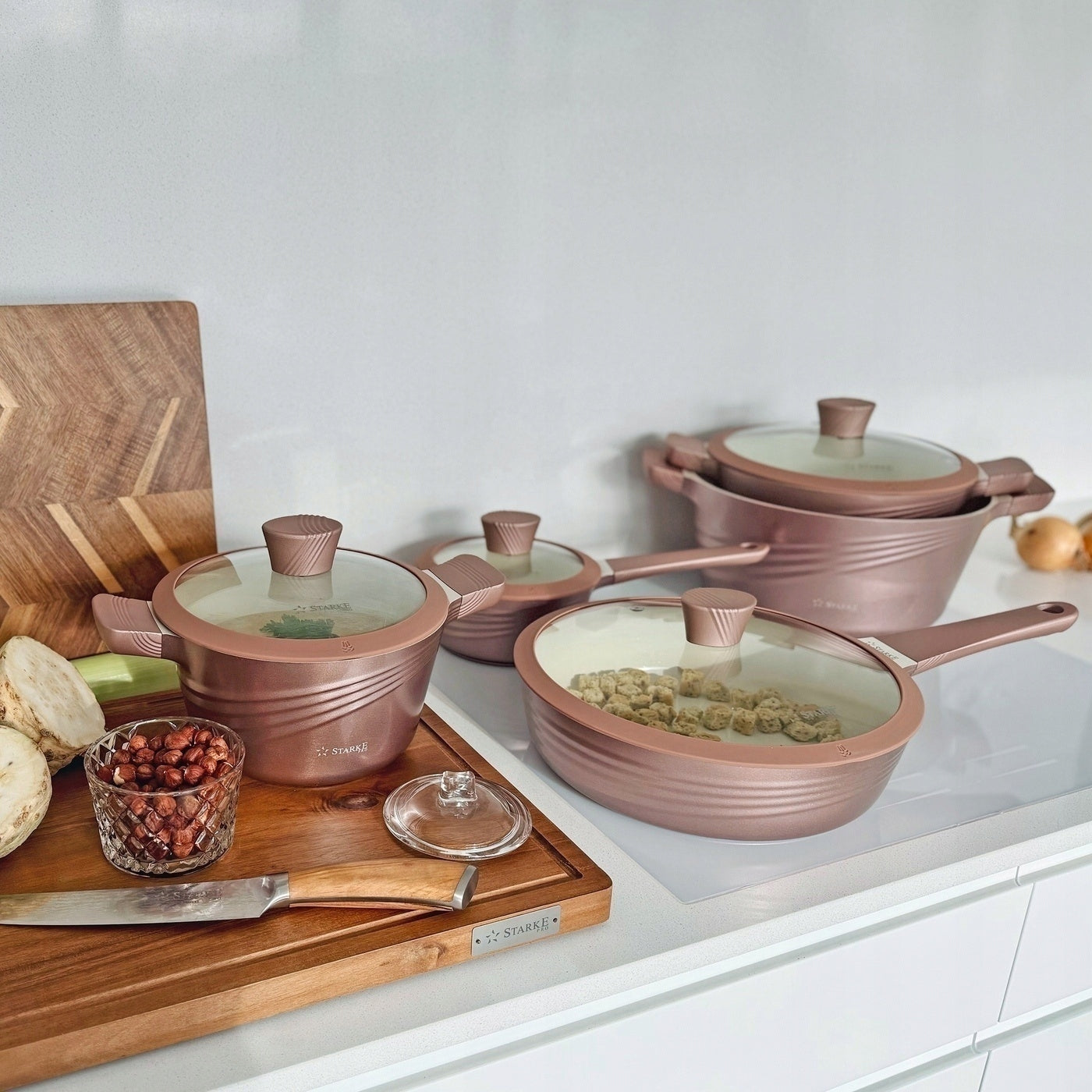Set of POTS Induction CERAMIC GAS Starke Pro Naturale Rose Gold 10 el Packaging status original