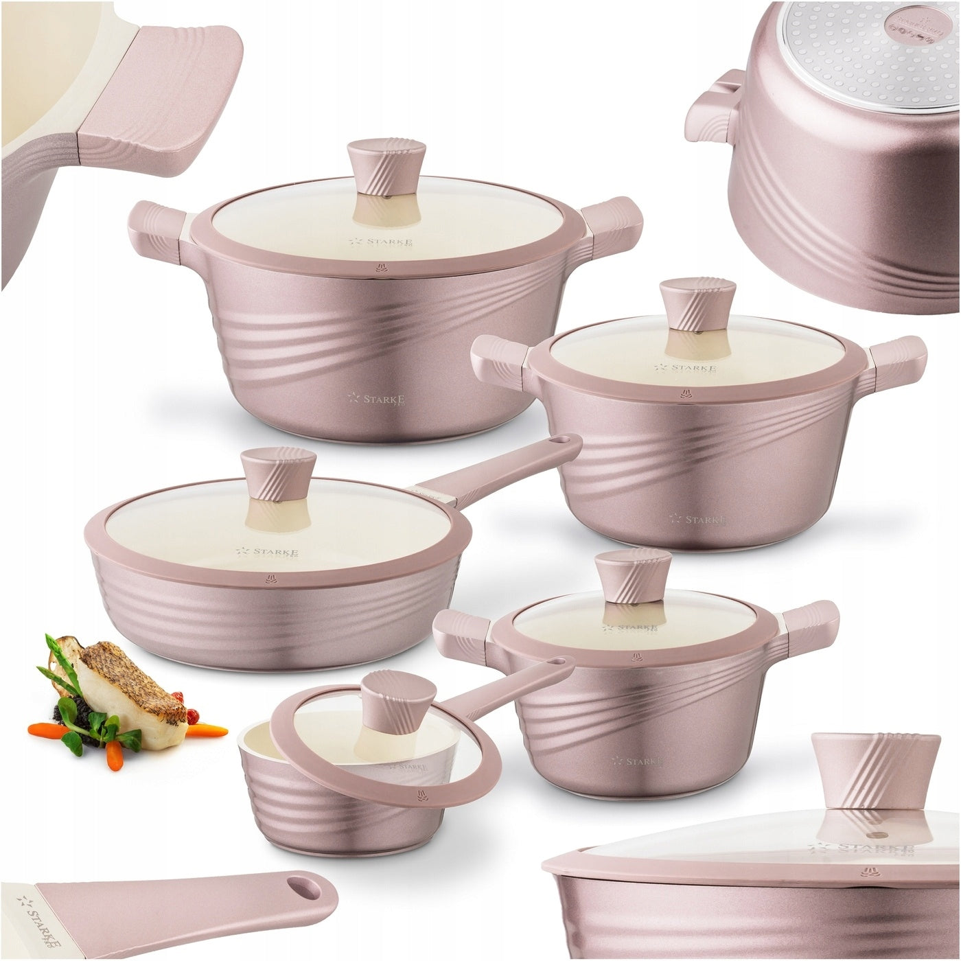 Set of POTS Induction CERAMIC GAS Starke Pro Naturale Rose Gold 10 el