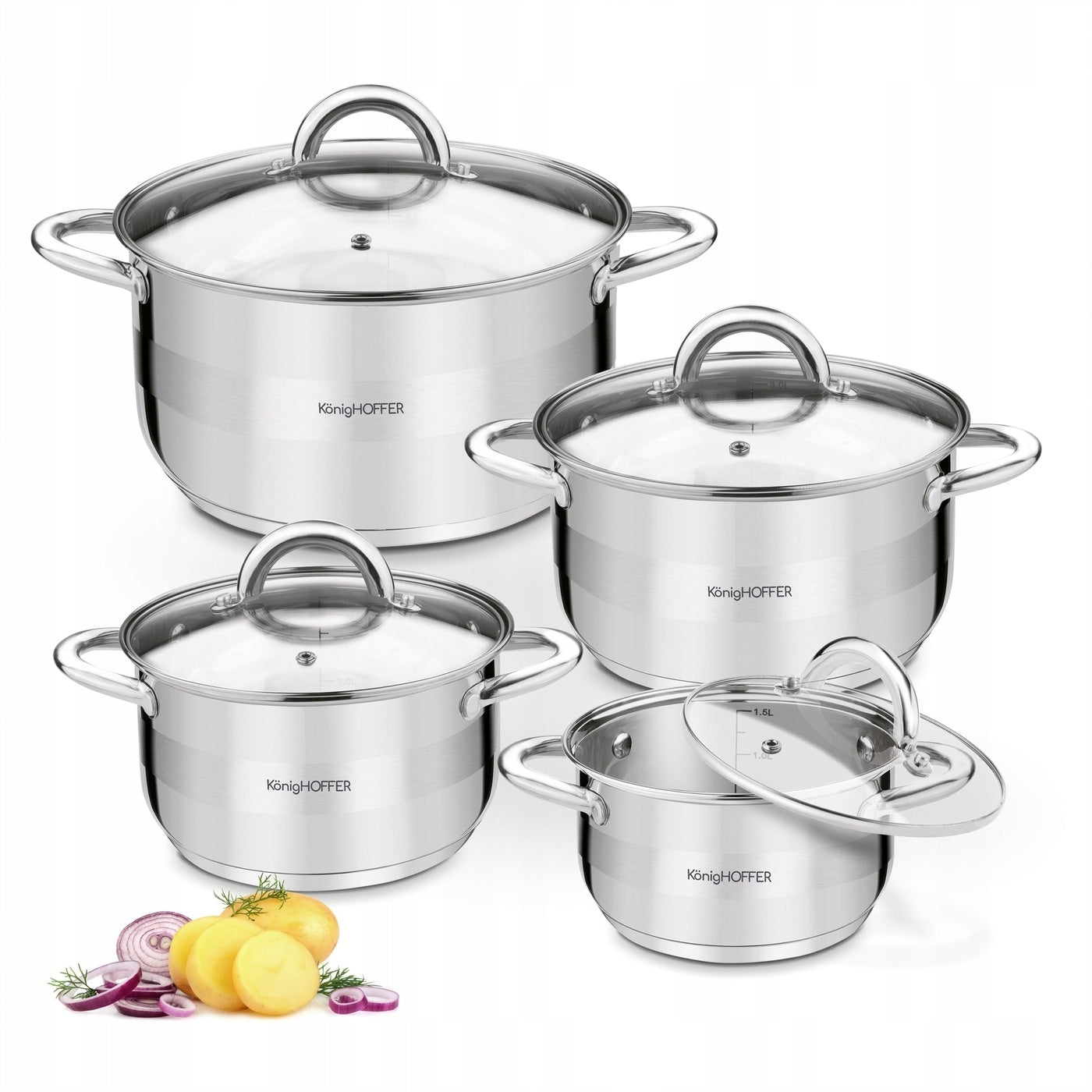 Set of POTS Induction LID Steel Konighoffer Faro 8 el 16/18/20/24