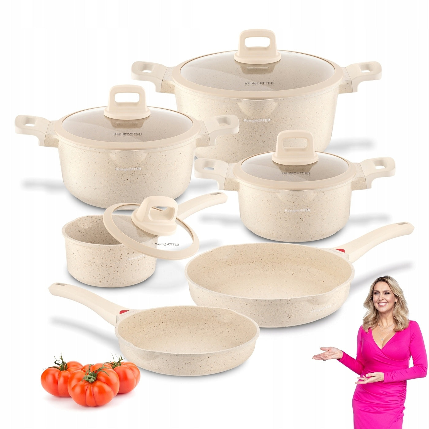 Set of POTS Induction PAN LID Konighoffer Creamy Marble 10 el