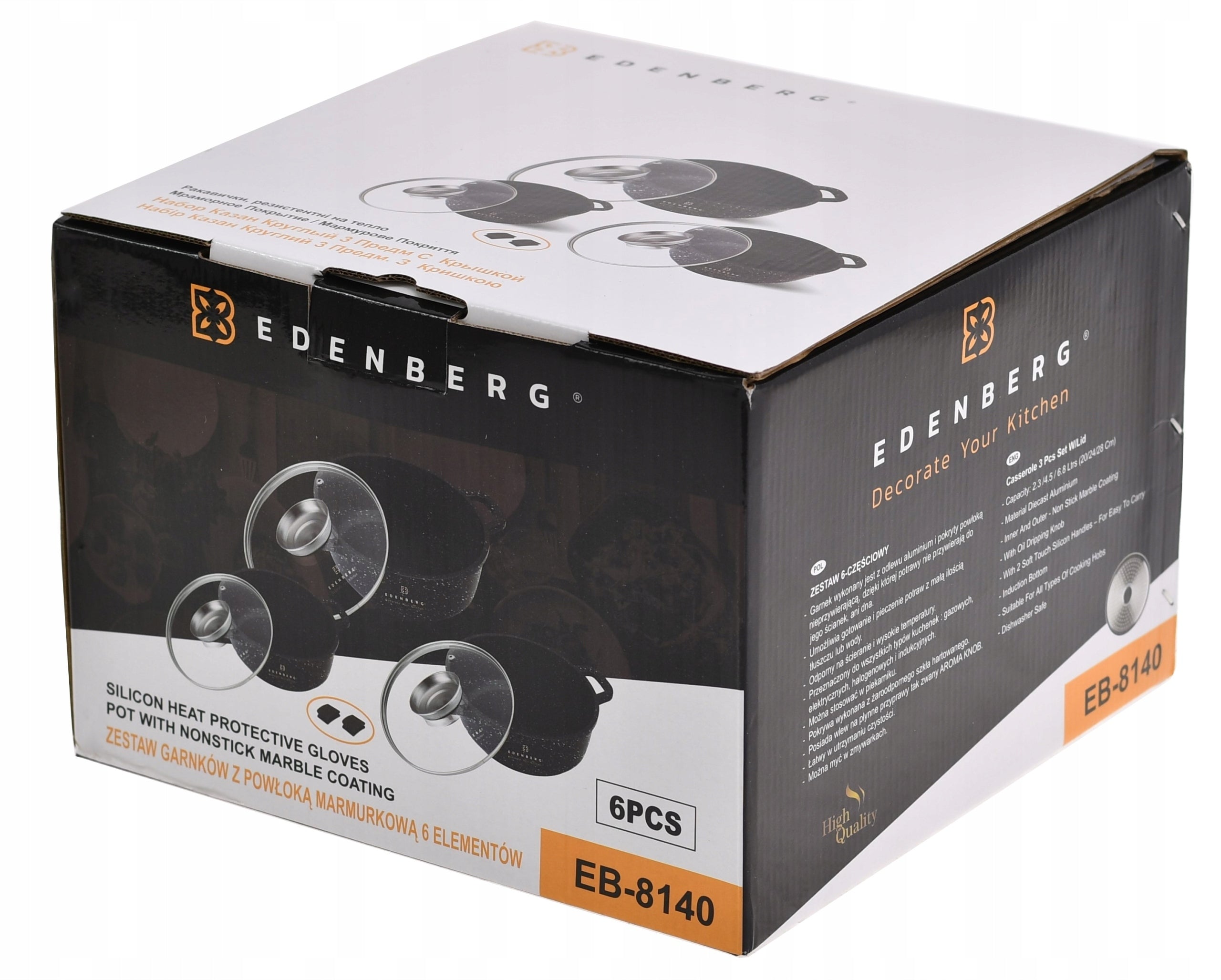 Set of POTS MARBLE Pots Coating EDENBERG Induction Gas Brand Edenberg