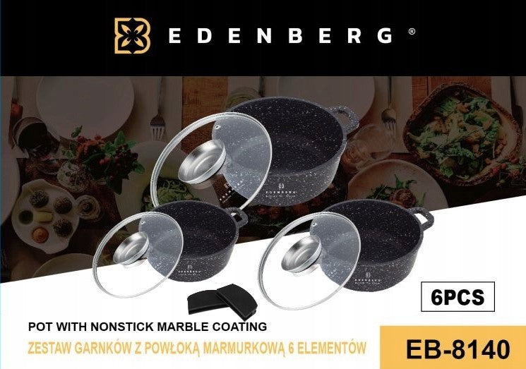 Set of POTS MARBLE Pots Coating EDENBERG Induction Gas Manufacturer code EB-8140