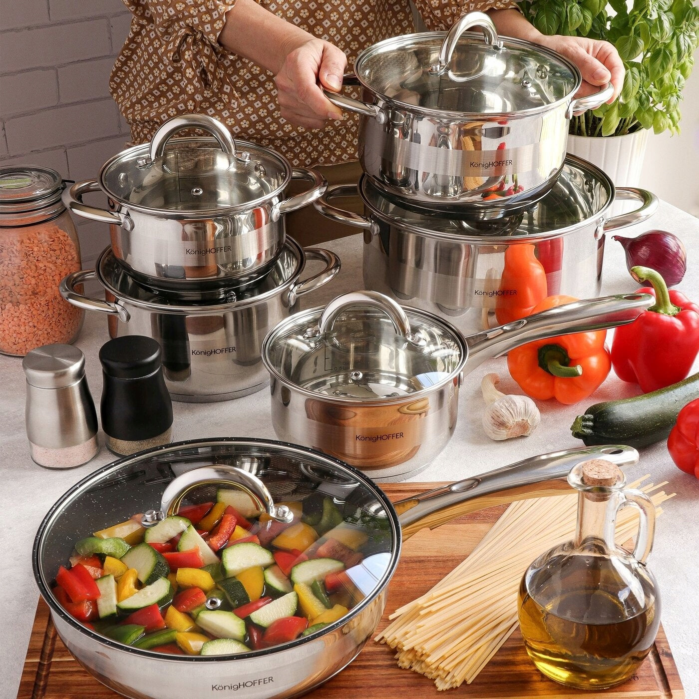 Set of POTS Pan LID INDUCTION Gas Rondel Konighoffer Faro 12 el Color silver
