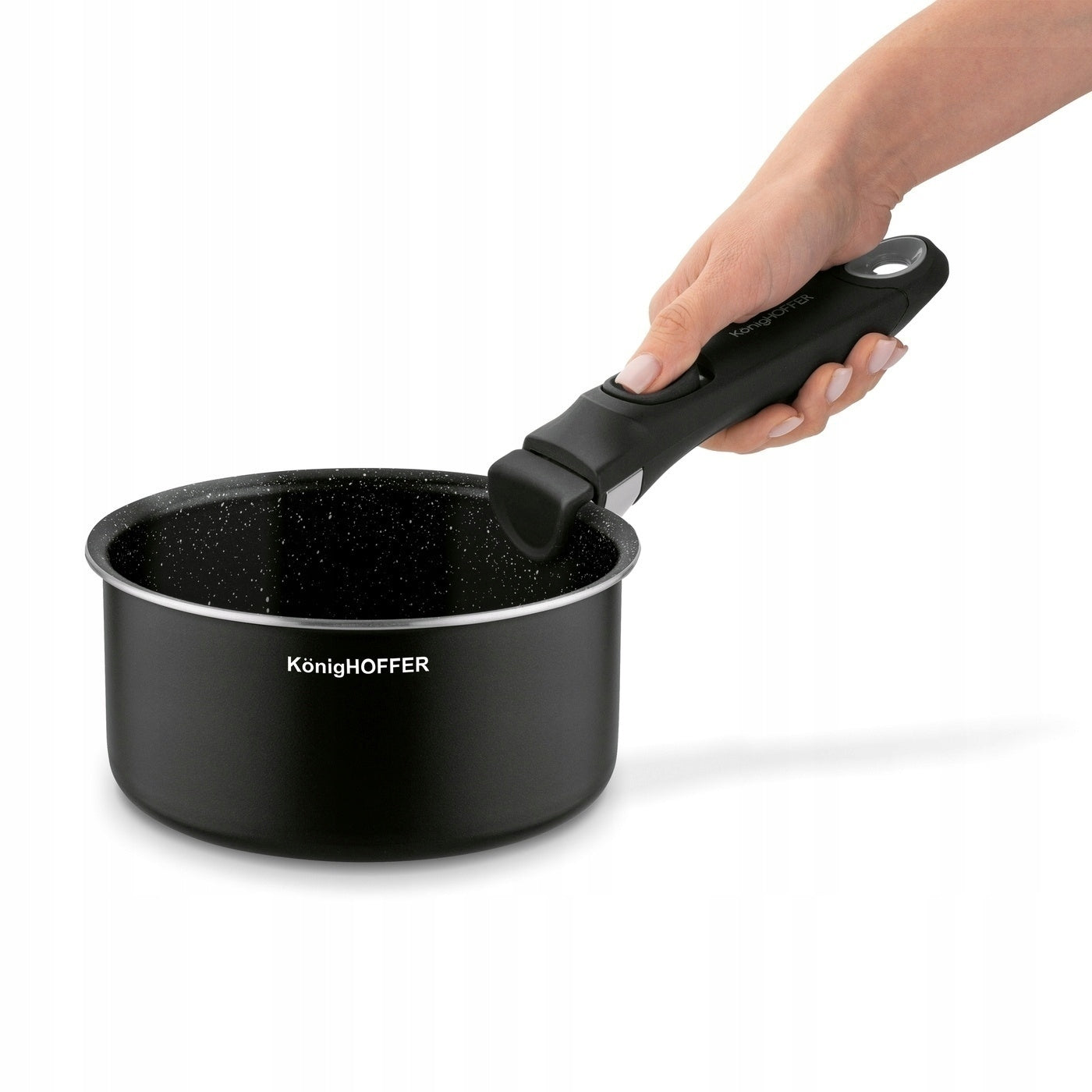 Set of POTS WITH DETACHABLE HANDLE INDUCTION Gas Konighoffer Spinel Black 4 el Coating type non-stick