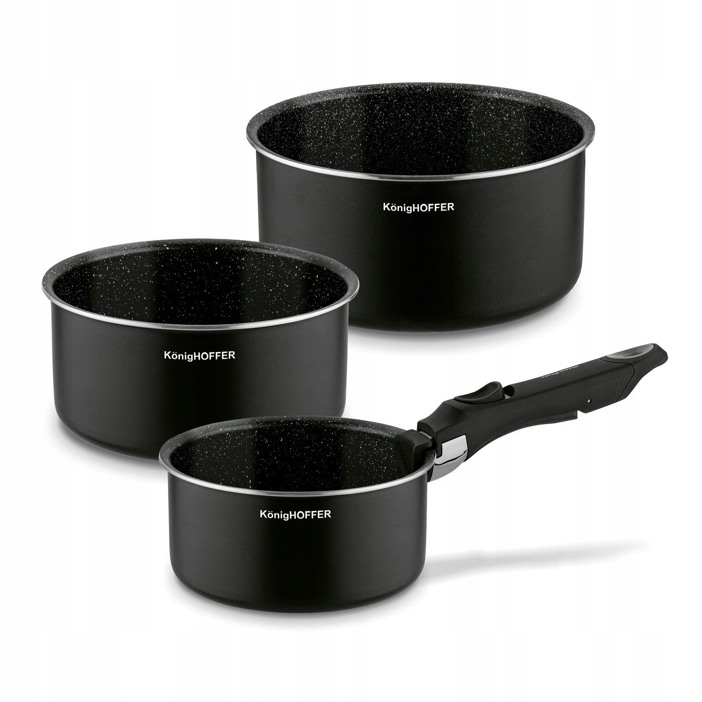 Set of POTS WITH DETACHABLE HANDLE INDUCTION Gas Konighoffer Spinel Black 4 el Color black